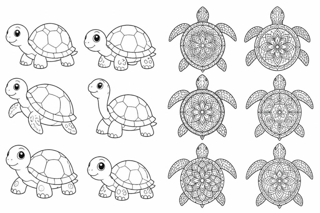 découvrez des modèles de coloriage de tortues à imprimer, faciles et adaptés aux enfants, incluant de jolis mandalas pour des heures de créativité et de plaisir.